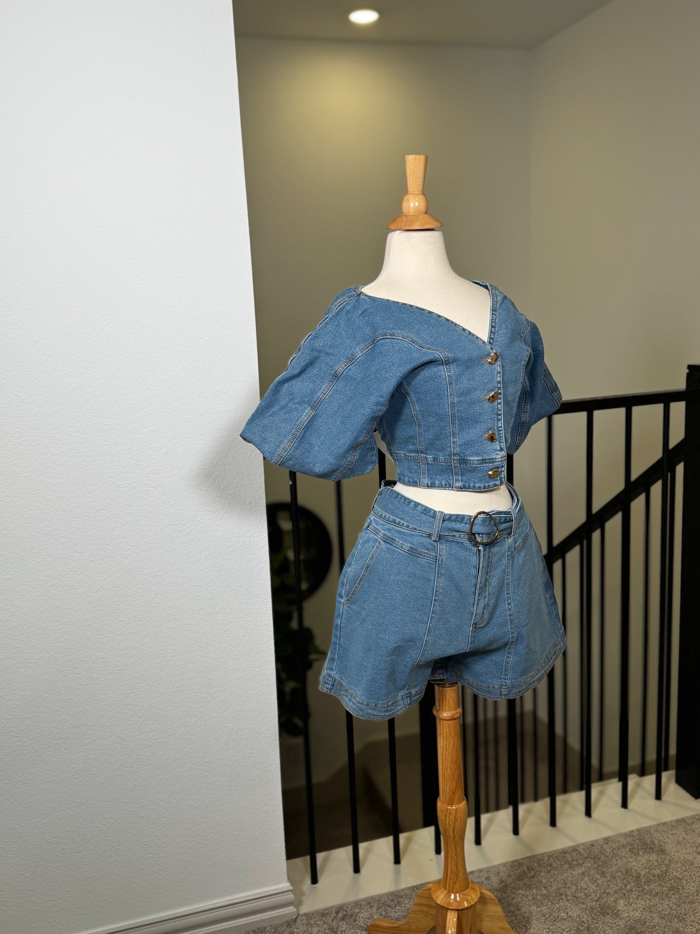 Miss Show Stopper Denim Set With Gold Detail