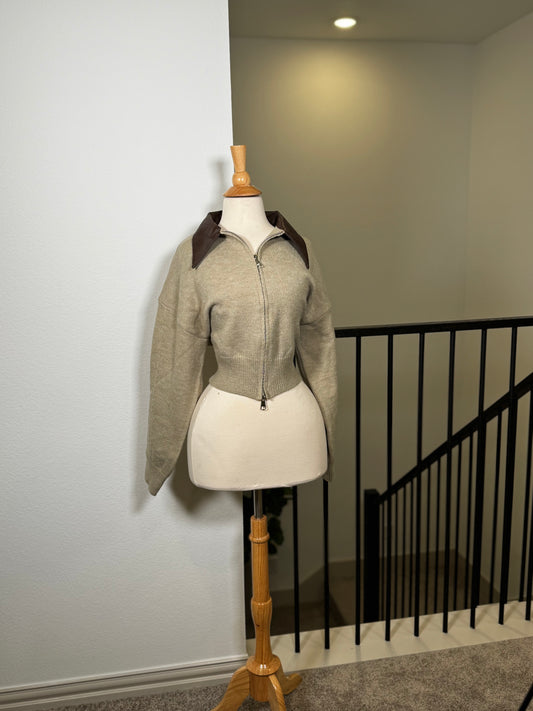 Soft Knit Sweater With Leather Collar